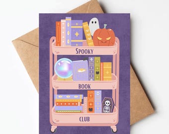 Spooky book club card, Halloween greeting card