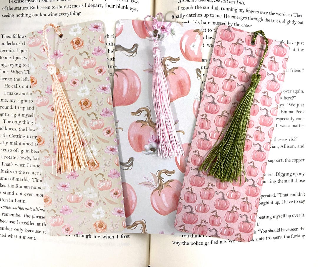 Pink Pumpkin Bookmark Set, Pastel Fall Bookmarks, Pretty Bookmark for ...