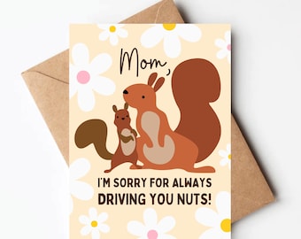 Squirrel  Mother's Day card, funny card for mom from kids, unique mothers day card, mom birthday card