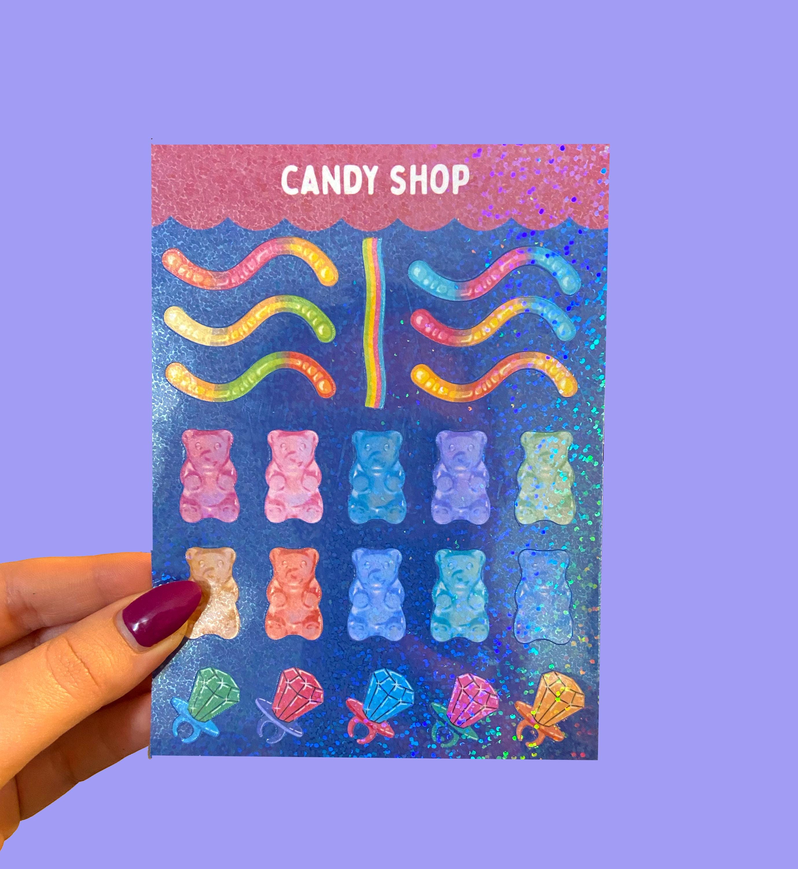 Sparkly Holographic Candy Sticker Sheet, Gummy Worm Ring Candy Gummy ...