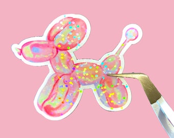 Holographic balloon dog sticker, cute dog sticker, waterproof sticker for laptop or water bottle, balloon animal stickers