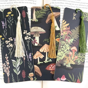 Forest mushroom bookmarks, mushroom bookmark set, cottage core bookmarks, cute bookmark set for women, bookmark with tassel