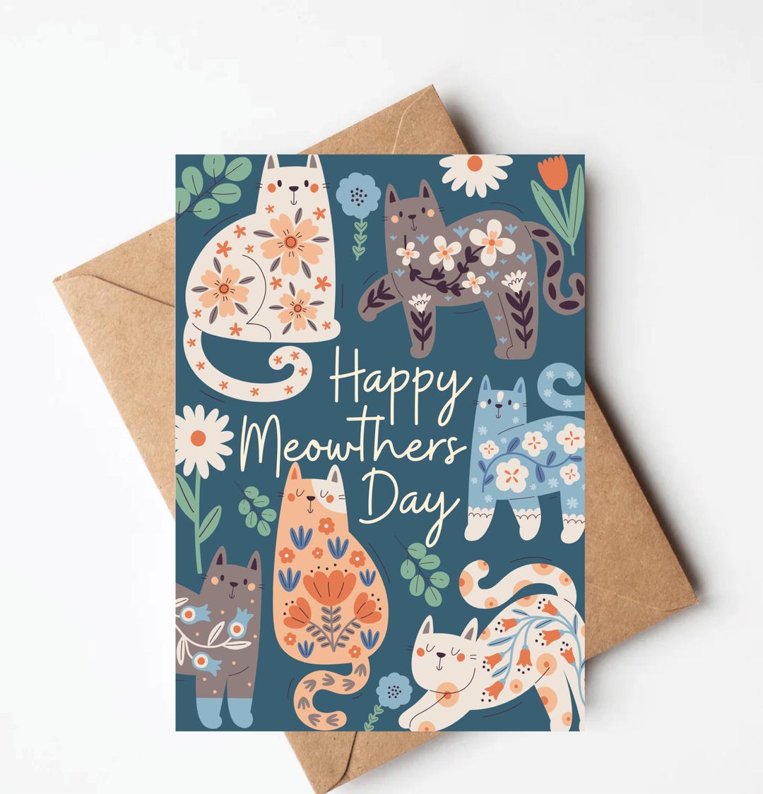 Floral Cat Mother's Day Card, Cute Cat Mom Card, Funny Mother's Day ...