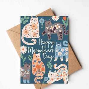 Floral Cat Mother&#39;s Day card, cute cat mom card, funny Mother&#39;s Day card, funny card for mom