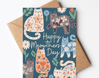 Floral Cat Mother's Day card, cute cat mom card, funny Mother's Day card, funny card for mom