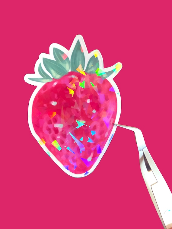 Holographic strawberry sticker, cute retro sticker, girly waterproof sticker for laptop or water bottle, retro stickers