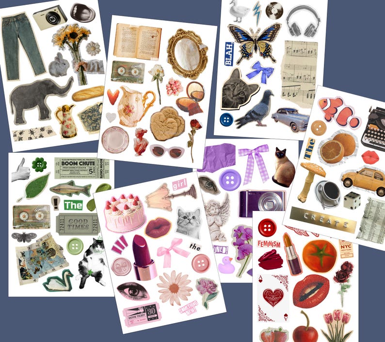 Vintage Junk Journal Sticker Sheets, Color Coordinated Scrapbook ...