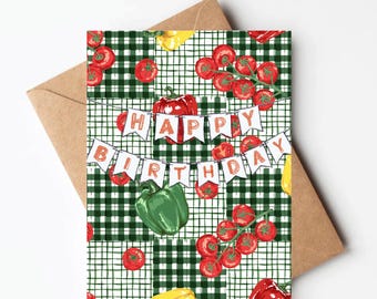 Bell pepper birthday card, patchwork garden birthday gift