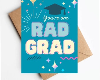 Retro graduation card, graduation card for her, high school graduation card, college graduation card, you're one rad grad