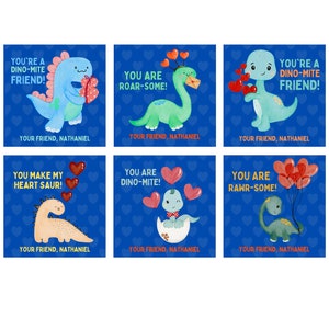 Dinosaur valentines for classroom, personalized boy valentines for school, mini dinosaur valentines day cards with envelopes
