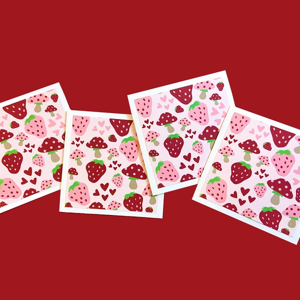 Mini strawberry mushroom Valentine's Day cards, mini valentines for classroom, kids valentines, galentines day cards, mini mushroom cards