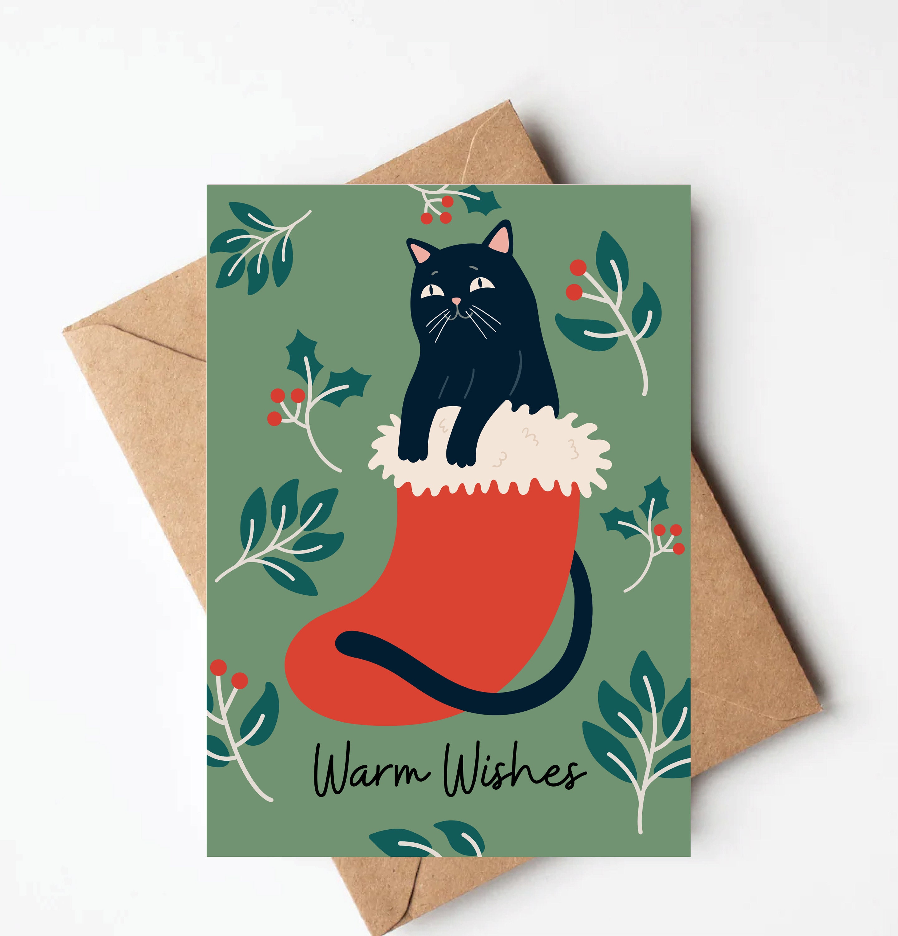 Set of 5 CAT Christmas Cards, Funny Black Cat Christmas Cards, Boxed ...