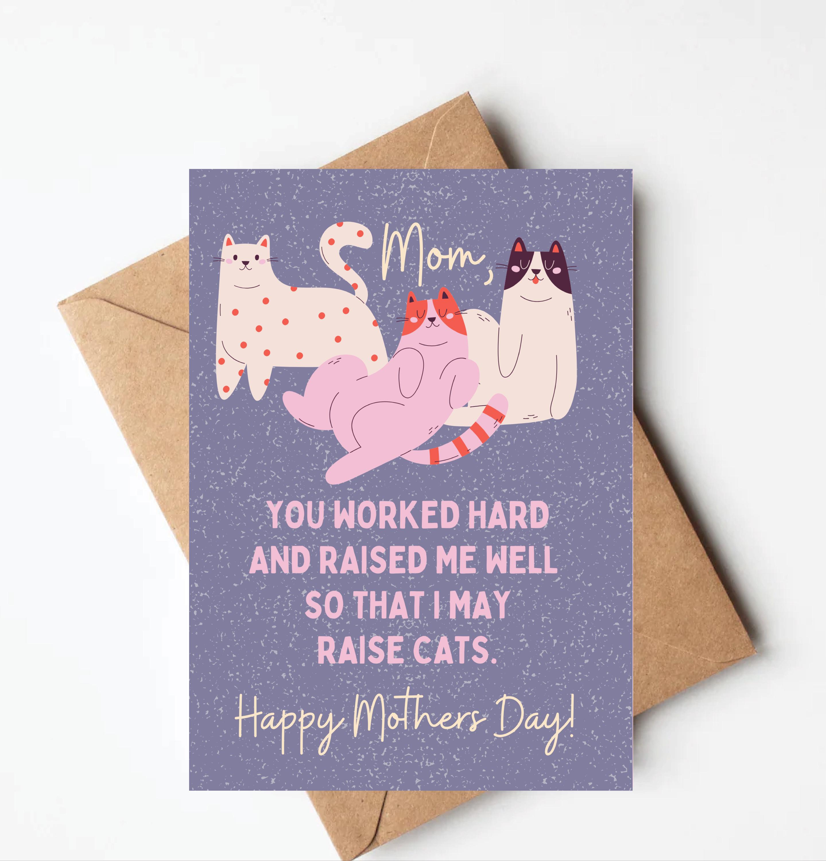 Funny Cat Mothers Day Card From Childless Cat Mom, Unique Funny Mothers ...