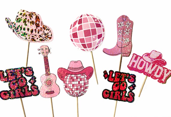 Disco cowgirl cupcake toppers, cowgirl birthday decorations, lets go girls decor, Nash bash decorations, sparkly cupcake toppers