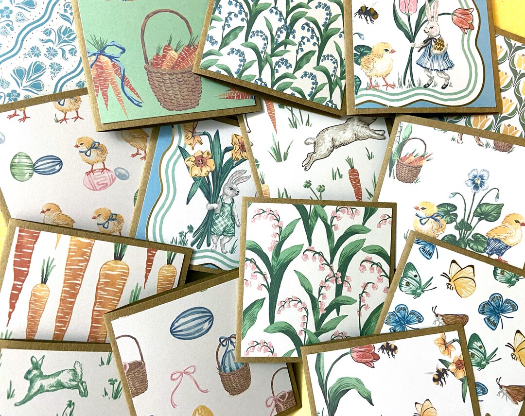 Mini Spring Easter Notecards With Envelopes, Vintage Easter Bunny Note ...