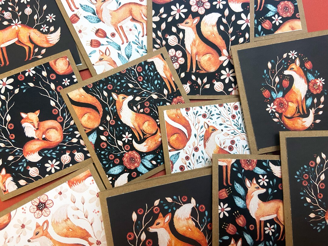 Notelets With Fox Pattern Mini Fox Notecards, Mini 3 Inch Fall Notecards in Bulk, Mini Kraft ...