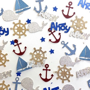 Nautical confetti, ahoy its a boy baby shower decorations, anchor confetti, nautical birthday decorations, sailboat confetti