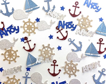 Nautical confetti, ahoy its a boy baby shower decorations, anchor confetti, nautical birthday decorations, sailboat confetti