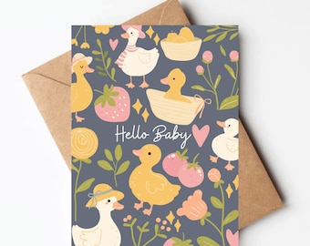 Duck New baby card, gender neutral baby shower card, baby duck card cottage core, funny baby card for new mom