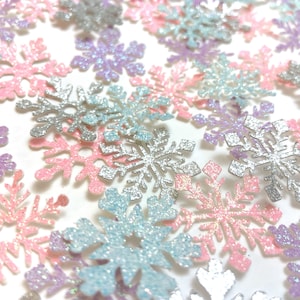 200 pieces of pastel snowflake confetti, pink glitter Christmas confetti, pink snowflake table scatter