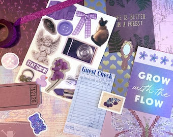 Mystery PURPLE junk journal grab bag, vintage girly scrapbooking ephemera, assorted scrap paper pack