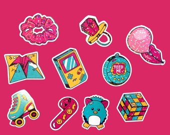 Mini holographic 90s sticker pack, bulk mini stickers, waterproof stickers, nostalgic 90s stickers