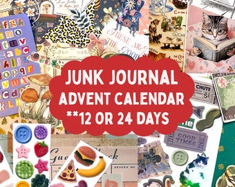 Junk journal advent calendar, 12 or 24 days, fun mystery stationery advent calendar grab bag