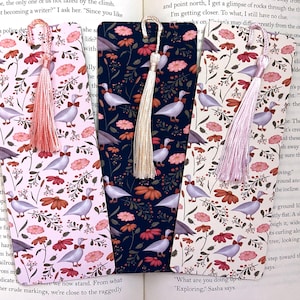 Floral Goose bookmark set, cute cottage core bookmark with tassel, goose lover gift, book lover gift