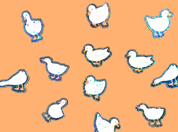 Mini holographic duck stickers, bulk mini stickers, cute duck lover stickers, space filler stickers for laptop or water bottle