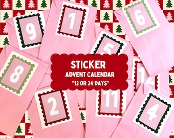 Sticker advent calendar, 12 or 24 days, fun mystery stationery advent calendar grab bag