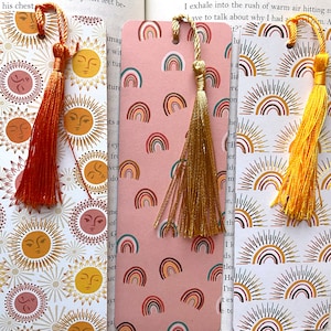 Boho rainbow bookmarks, boho sunshine bookmarks, sun bookmark, bookmarks with tassel, bookmark set for women