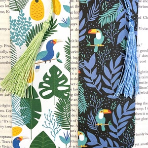 Tropical bird bookmarks, rainforest toucan bookmark, pretty bird bookmark, bookmark with tassel, bookmarks for women, bookmark for her