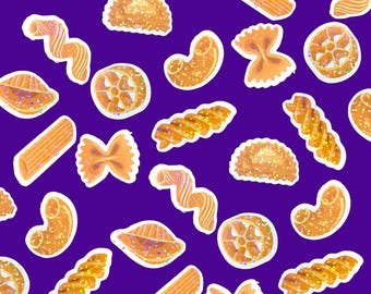 Mini holographic pasta stickers, bulk mini stickers, funny noodle stickers, space filler stickers for laptop or water bottle