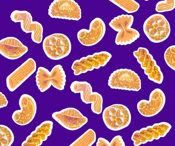 Mini holographic pasta stickers, bulk mini stickers, funny noodle stickers, space filler stickers for laptop or water bottle