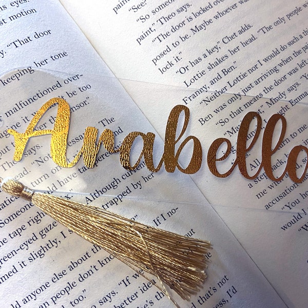 Personalized acrylic bookmark, pretty gold bookmark with tassel for women, custom name bookmark