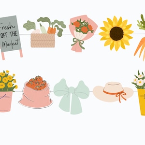 Fresh off the market bridal shower garland, farmers market banner bunting, market bachelorette party, bridal shower decorations