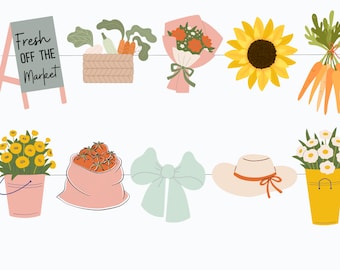Fresh off the market bridal shower garland, farmers market banner bunting, market bachelorette party, bridal shower decorations