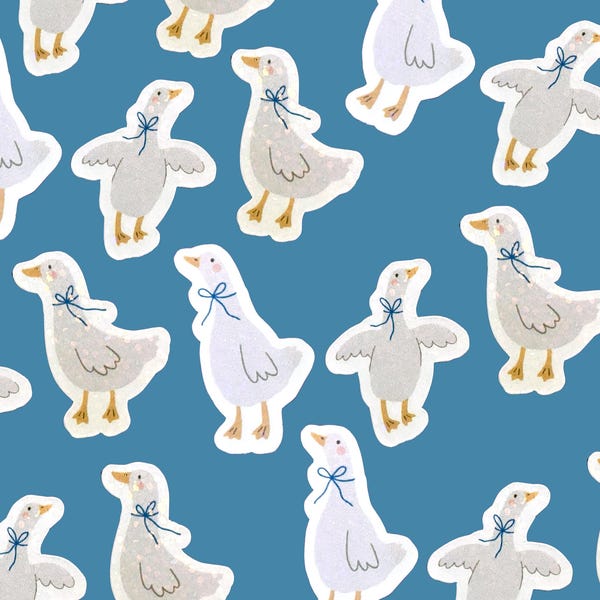 Mini holographic goose  stickers, bulk mini stickers, cute goose lover stickers, space filler stickers for laptop or water bottle