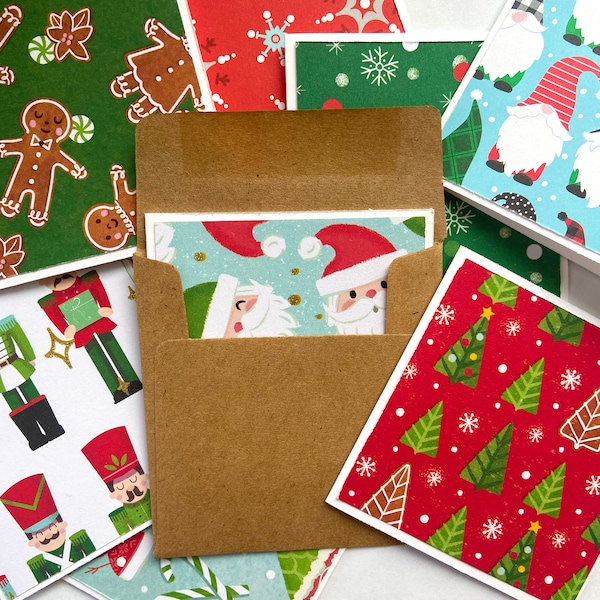 Mini Christmas cards with envelopes, mini Kraft envelopes, mini blank Christmas notecards with envelopes