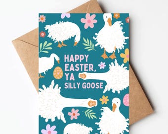 Silly goose Easter card, funny kids easter card, goose easter card