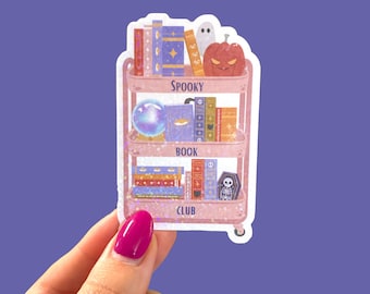 Holographic spooky book club sticker, Halloween ghost library cart sticker