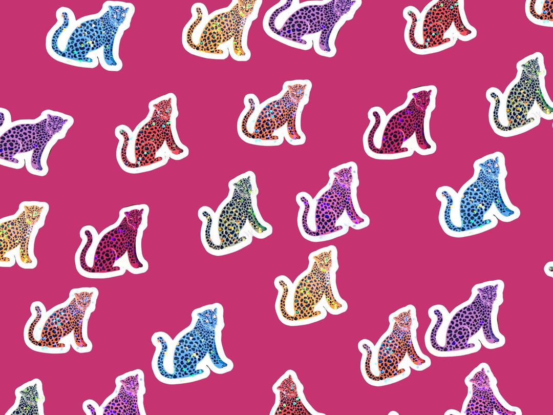 Mini Colorful Leopard Stickers, Bulk Holographic Cat Mini Stickers ...