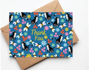 Cat thank you card, tuxedo cat thank you card, cat sitter thank you card