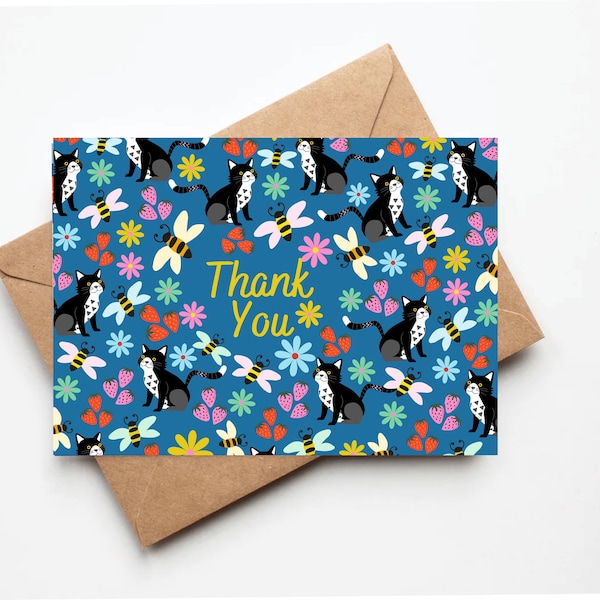 Cat thank you card, tuxedo cat thank you card, cat sitter thank you card