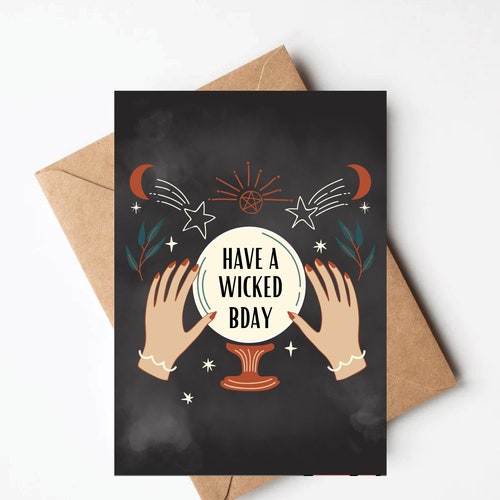 Witch birthday card, enchanted crystal ball birthday card, magical birthday card for her, goth birthday card