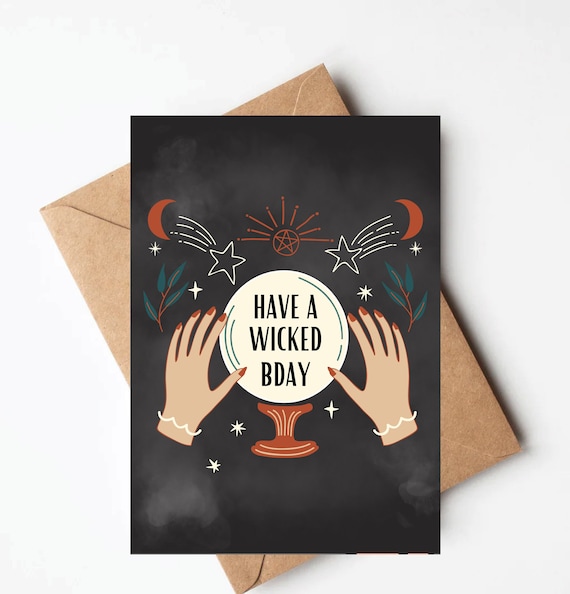 Witch birthday card, enchanted crystal ball birthday card, magical birthday card for her, goth birthday card
