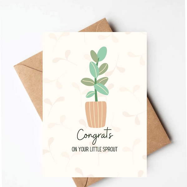 New baby card, plant baby card, congratulations on your little sprout, little sprout card, cute new baby card