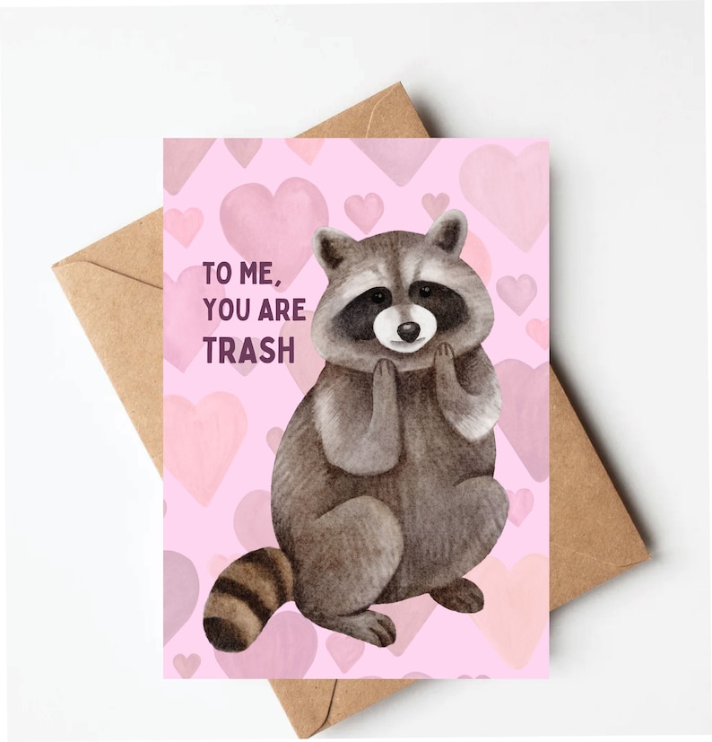 Funny Raccoon valentines day card, Raccoon greeting cards, funny valentines image 1