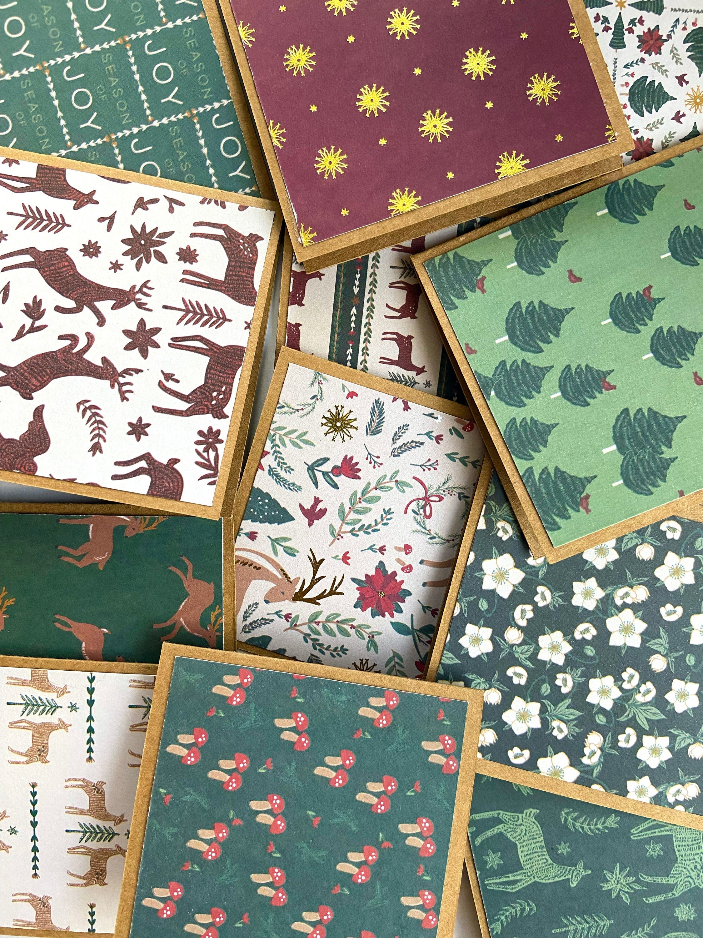 Mini Christmas cards with envelopes, mushroom Christmas cards, deer Christmas cards, 3x3 mini Christmas note cards,
