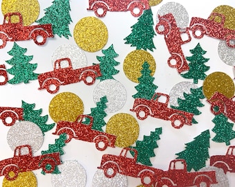 Christmas tree truck confetti, 200 pieces of Christmas confetti party decorations, holiday table scatter, Christmas glitter confetti